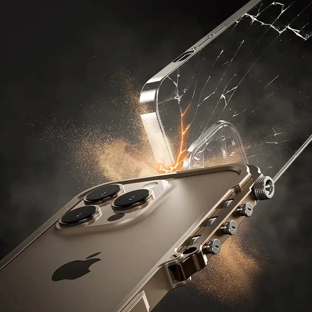Metal iPhone Case with Mechanical Structure, Aluminum Frame, Shock Protection for 13 14 15 16 17 | Sansoti