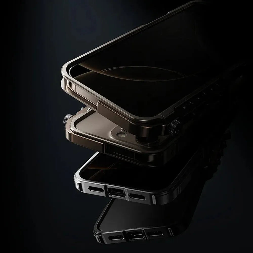 Metal iPhone Case with Mechanical Structure, Aluminum Frame, Shock Protection for 13 14 15 16 17 | Sansoti