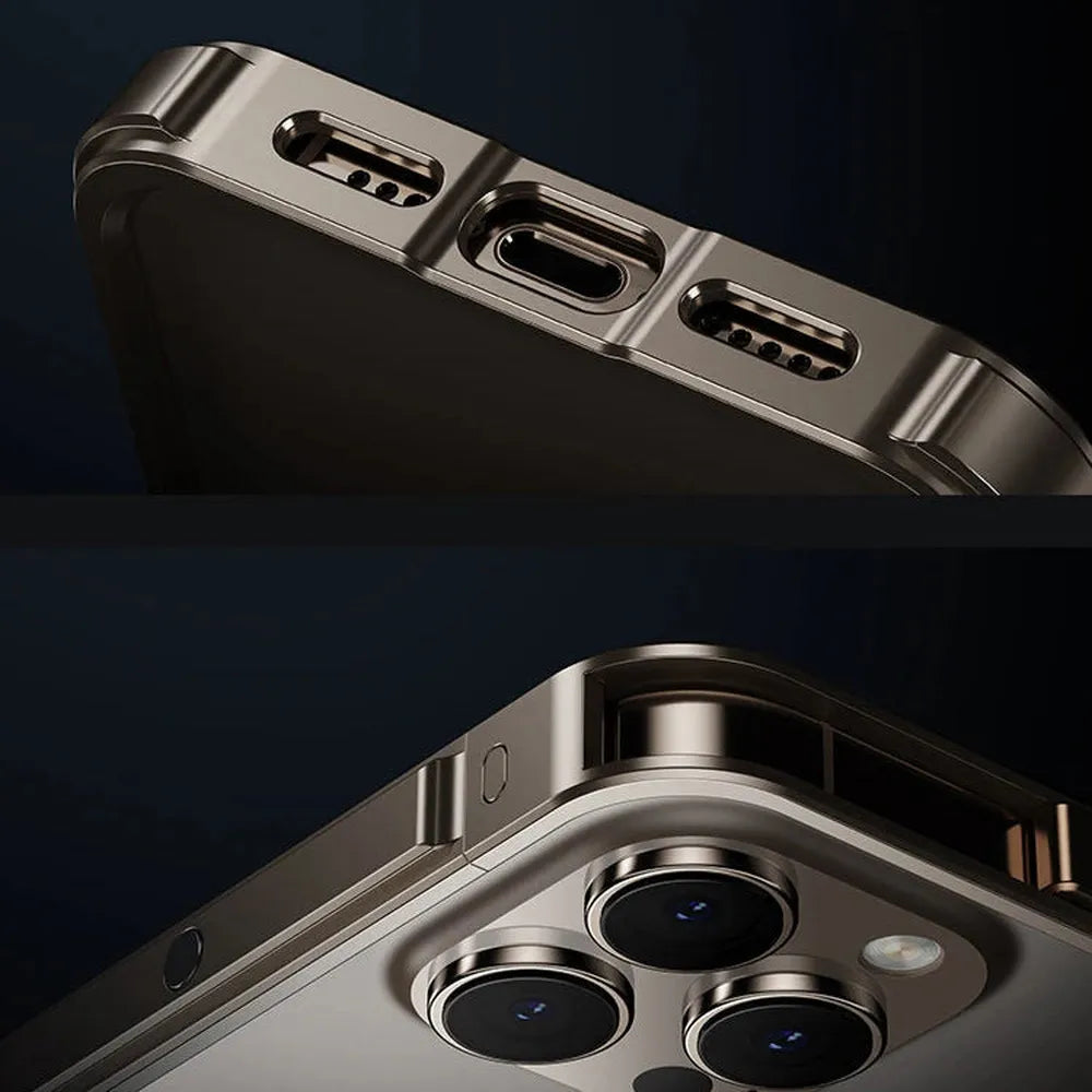 Metal iPhone Case with Mechanical Structure, Aluminum Frame, Shock Protection for 13 14 15 16 17 | Sansoti