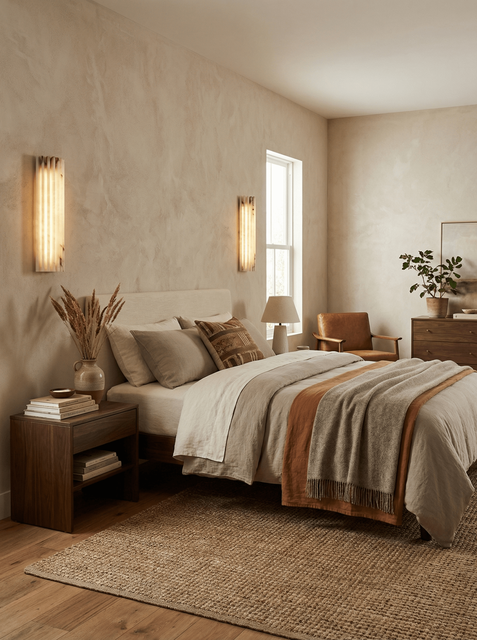 Alabaster Wandlamp Natuursteen – Geribbeld Design – Warm Licht – Scandinavische Stijl | Sansoti