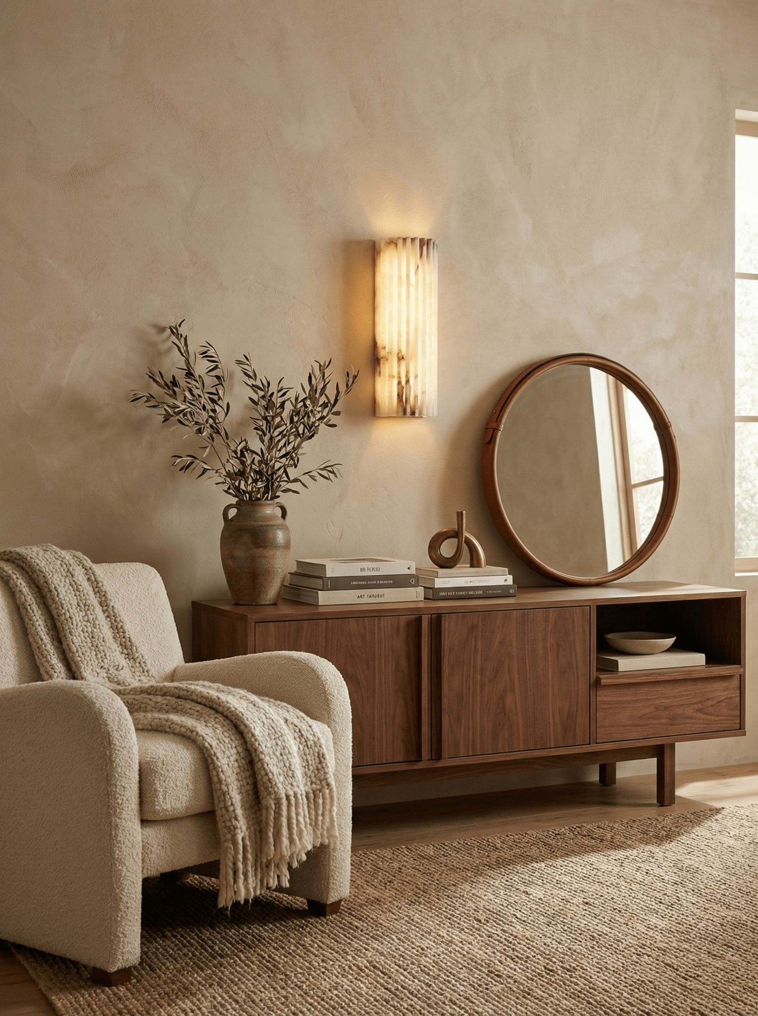Alabaster Wandlamp Natuursteen – Geribbeld Design – Warm Licht – Scandinavische Stijl | Sansoti