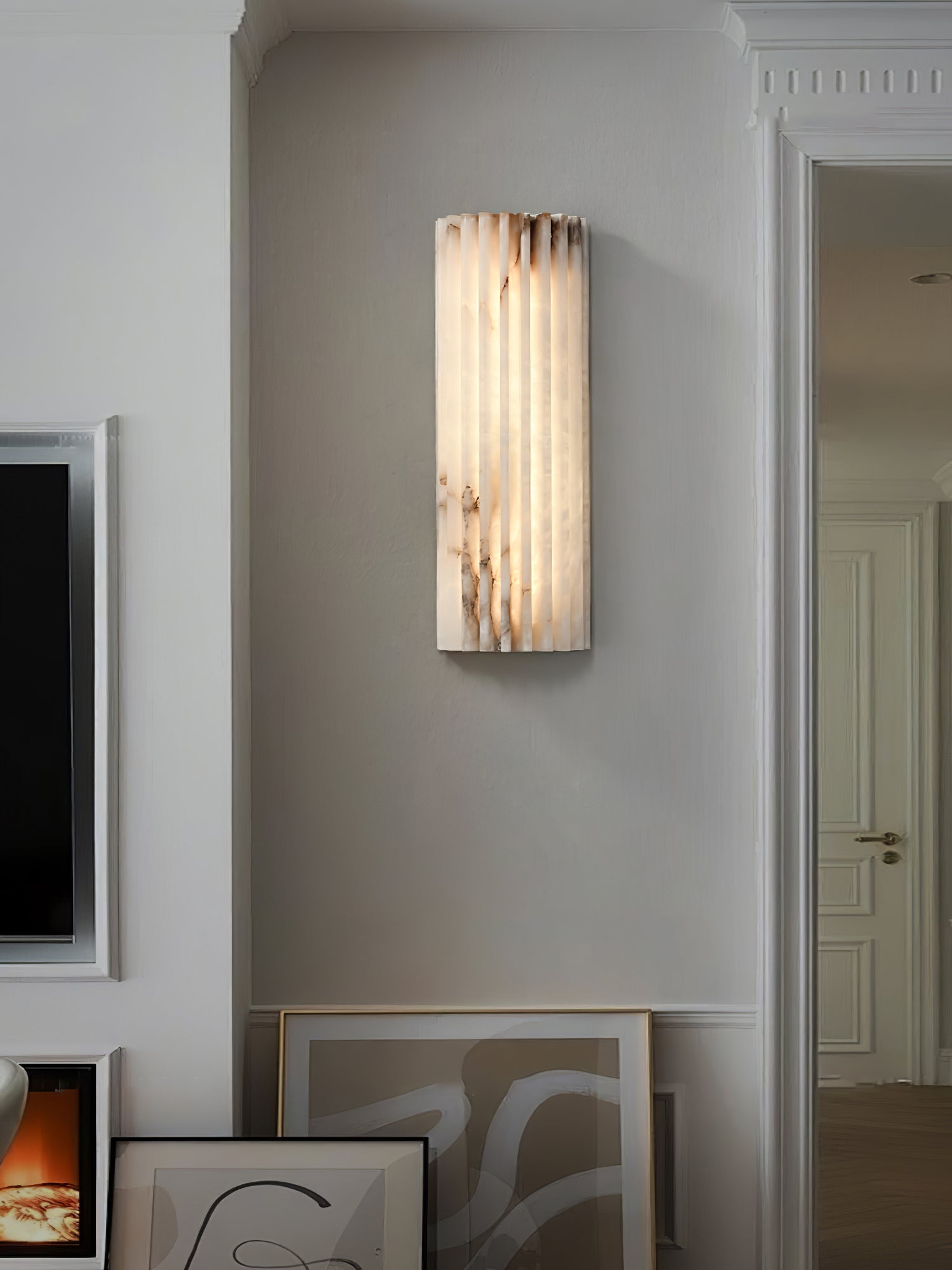 Alabaster Wandlamp Natuursteen – Geribbeld Design – Warm Licht – Scandinavische Stijl | Sansoti