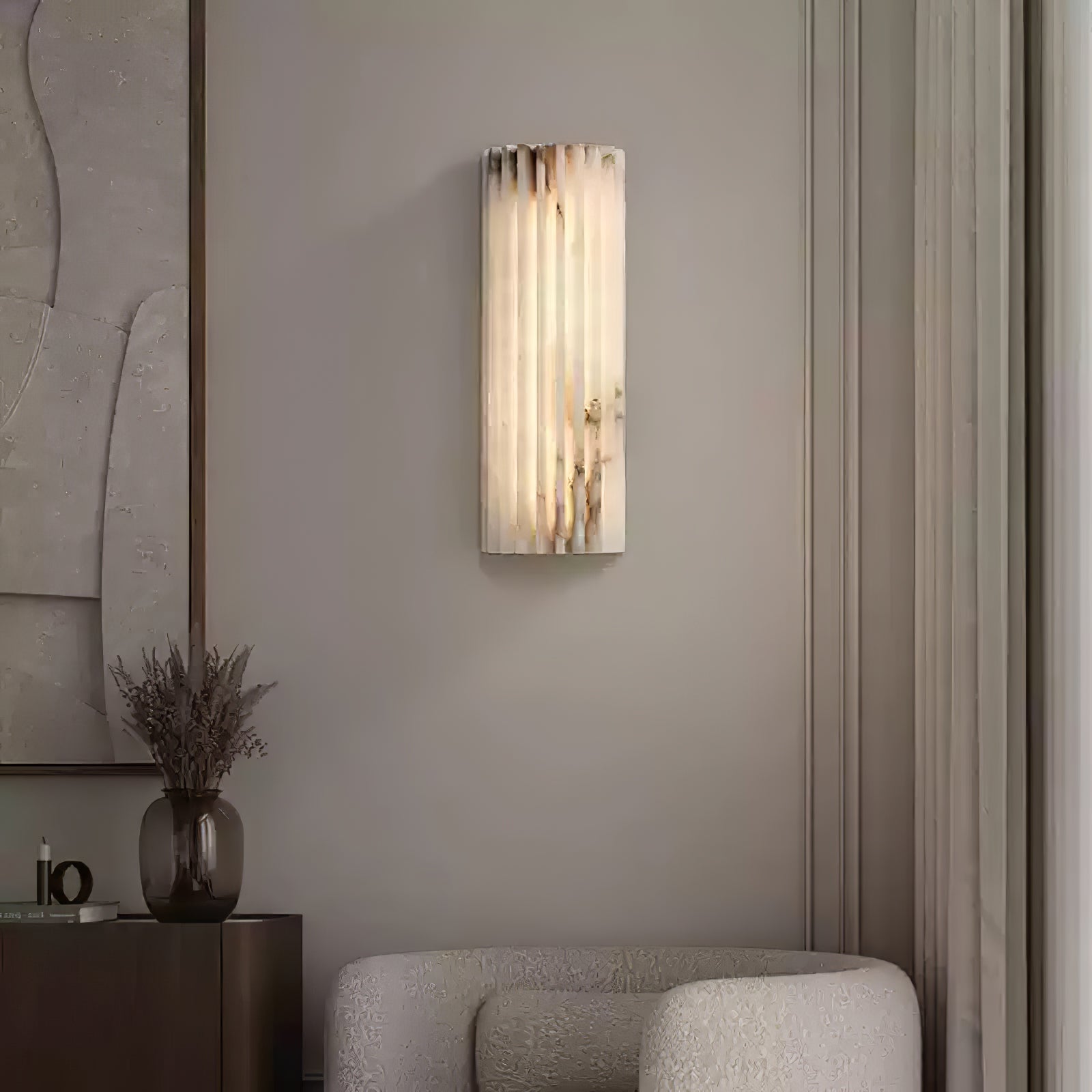 Alabaster Wandlamp Natuursteen – Geribbeld Design – Warm Licht – Scandinavische Stijl | Sansoti