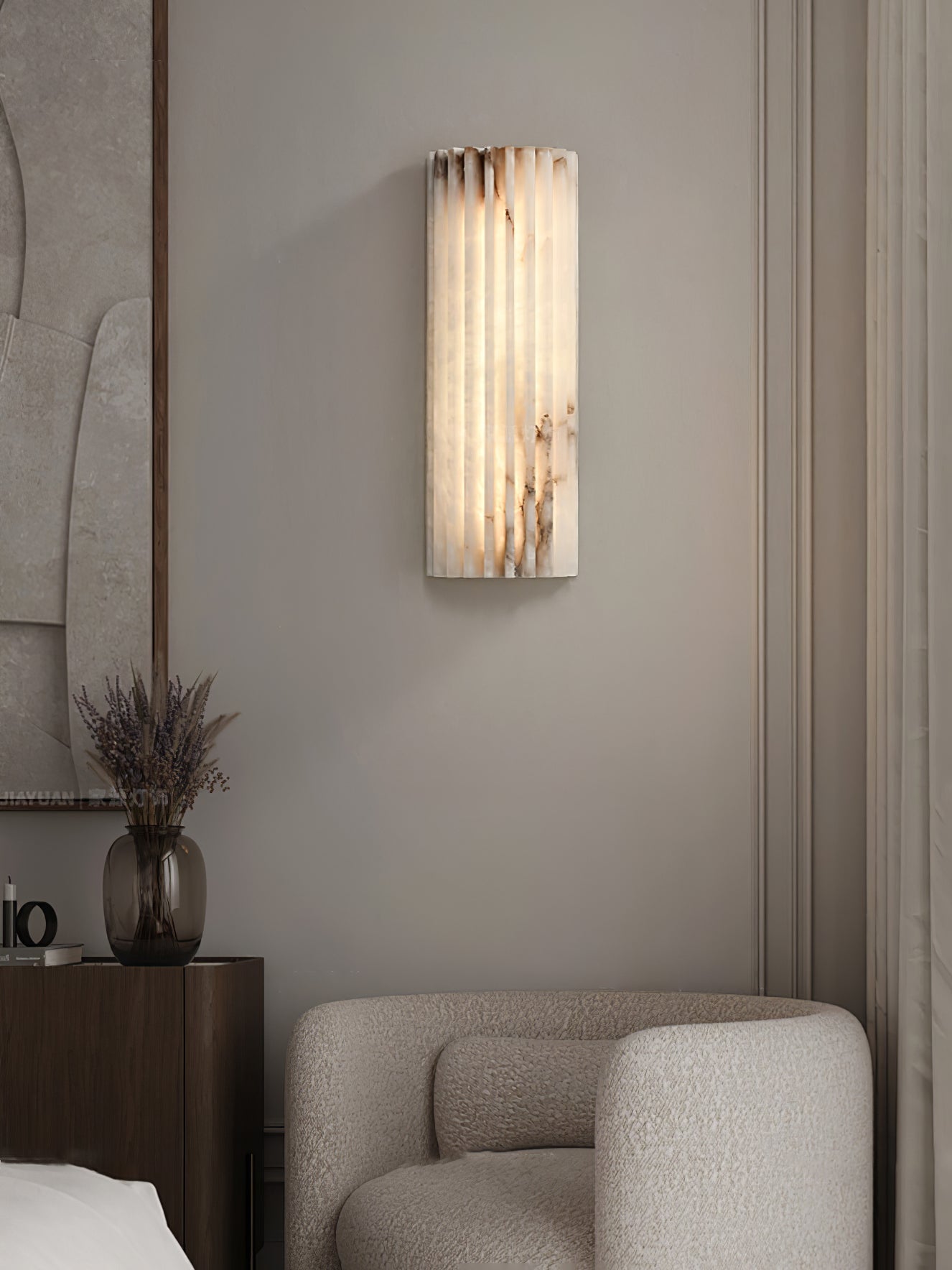 Alabaster Wandlamp Natuursteen – Geribbeld Design – Warm Licht – Scandinavische Stijl | Sansoti