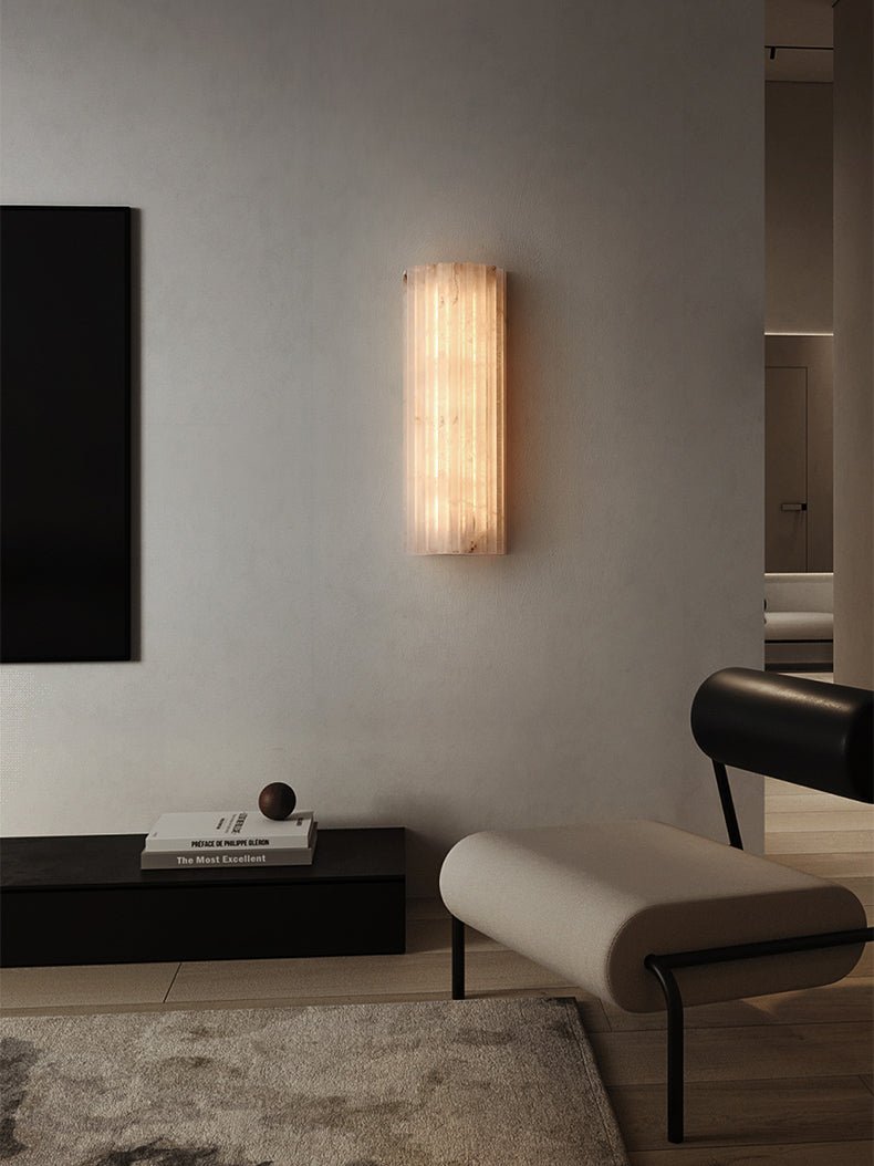 Alabaster Wandlamp Natuursteen – Geribbeld Design – Warm Licht – Scandinavische Stijl | Sansoti