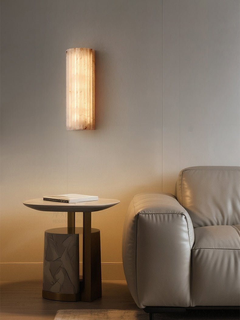 Alabaster Wandlamp Natuursteen – Geribbeld Design – Warm Licht – Scandinavische Stijl | Sansoti