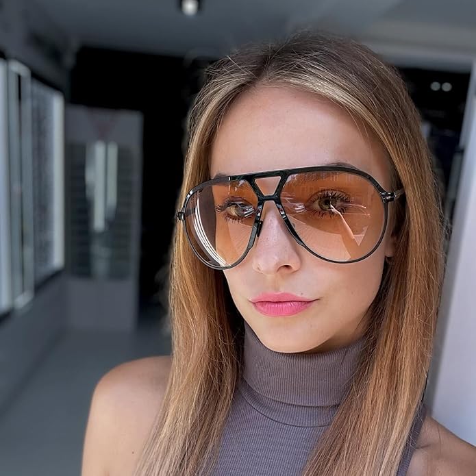 Oversized Vierkante Pilotenbril met UV400 Bescherming Unisex Zonnebril Lichtgewicht Montuur Retro Eyewear | Sansoti