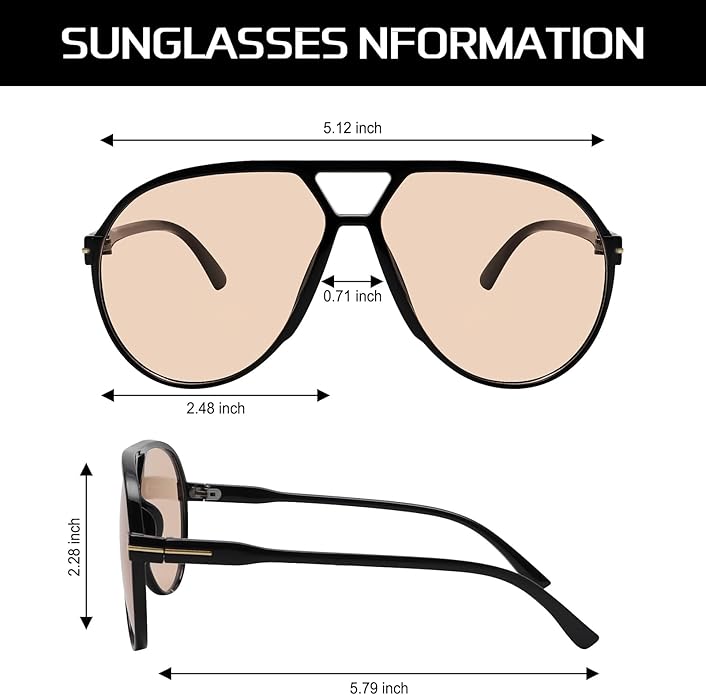 Oversized Vierkante Pilotenbril met UV400 Bescherming Unisex Zonnebril Lichtgewicht Montuur Retro Eyewear | Sansoti