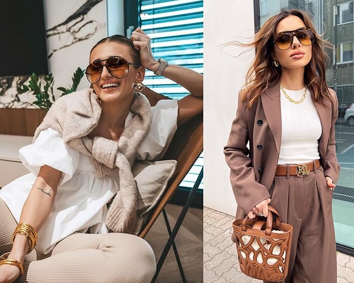Oversized Vierkante Pilotenbril met UV400 Bescherming Unisex Zonnebril Lichtgewicht Montuur Retro Eyewear | Sansoti