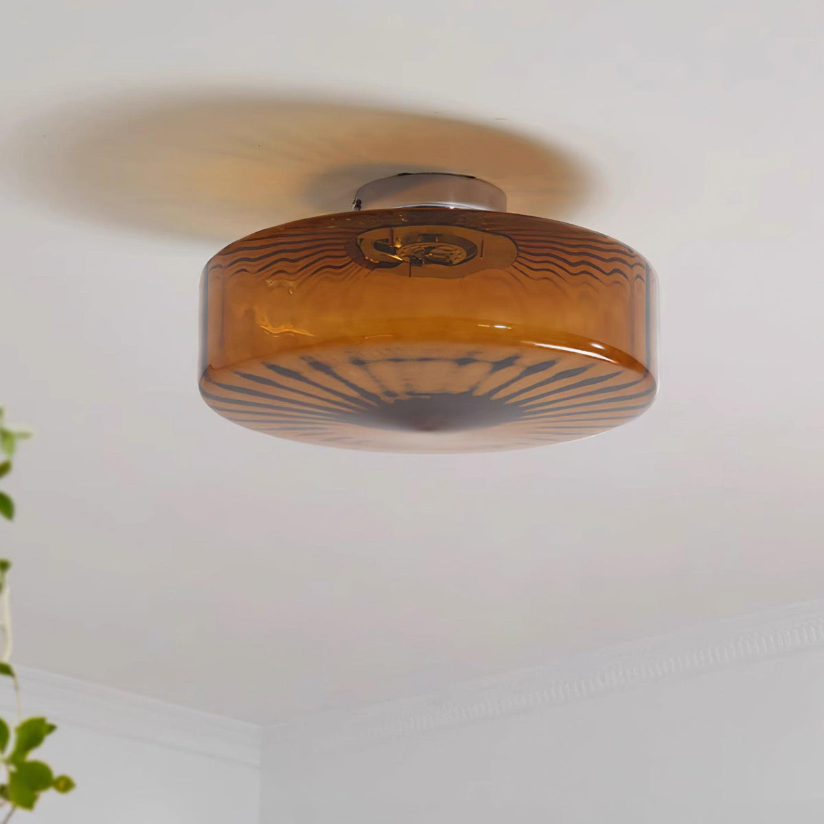 Plafondlamp Amberkleuring Glas Zonnestraalpatroon Retro Verlichting Warm Licht Metalen Fitting Woonkamer | Sansoti