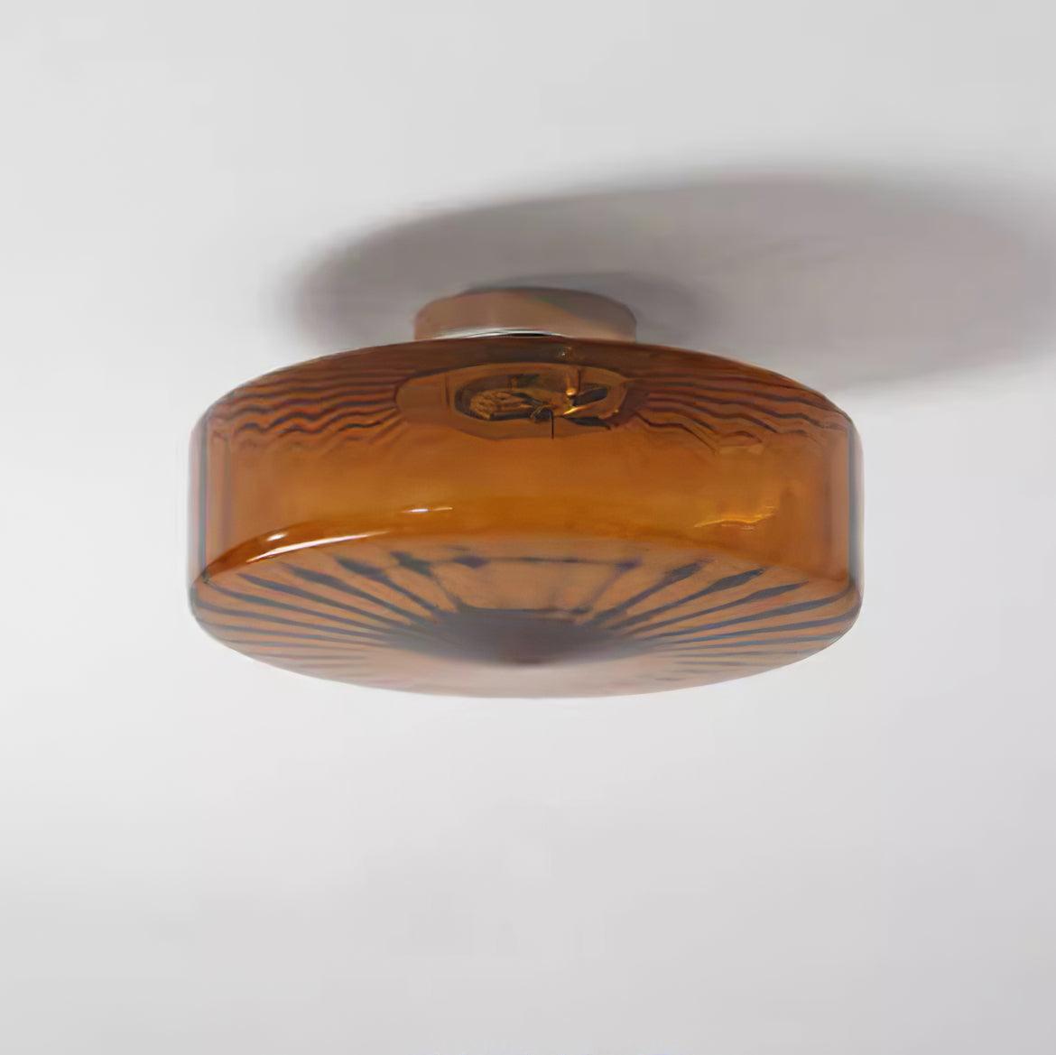 Plafondlamp Amberkleuring Glas Zonnestraalpatroon Retro Verlichting Warm Licht Metalen Fitting Woonkamer | Sansoti