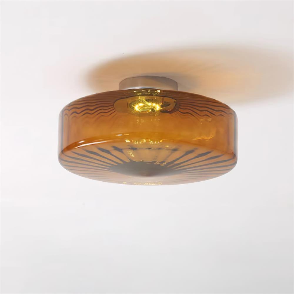 Plafondlamp Amberkleuring Glas Zonnestraalpatroon Retro Verlichting Warm Licht Metalen Fitting Woonkamer | Sansoti