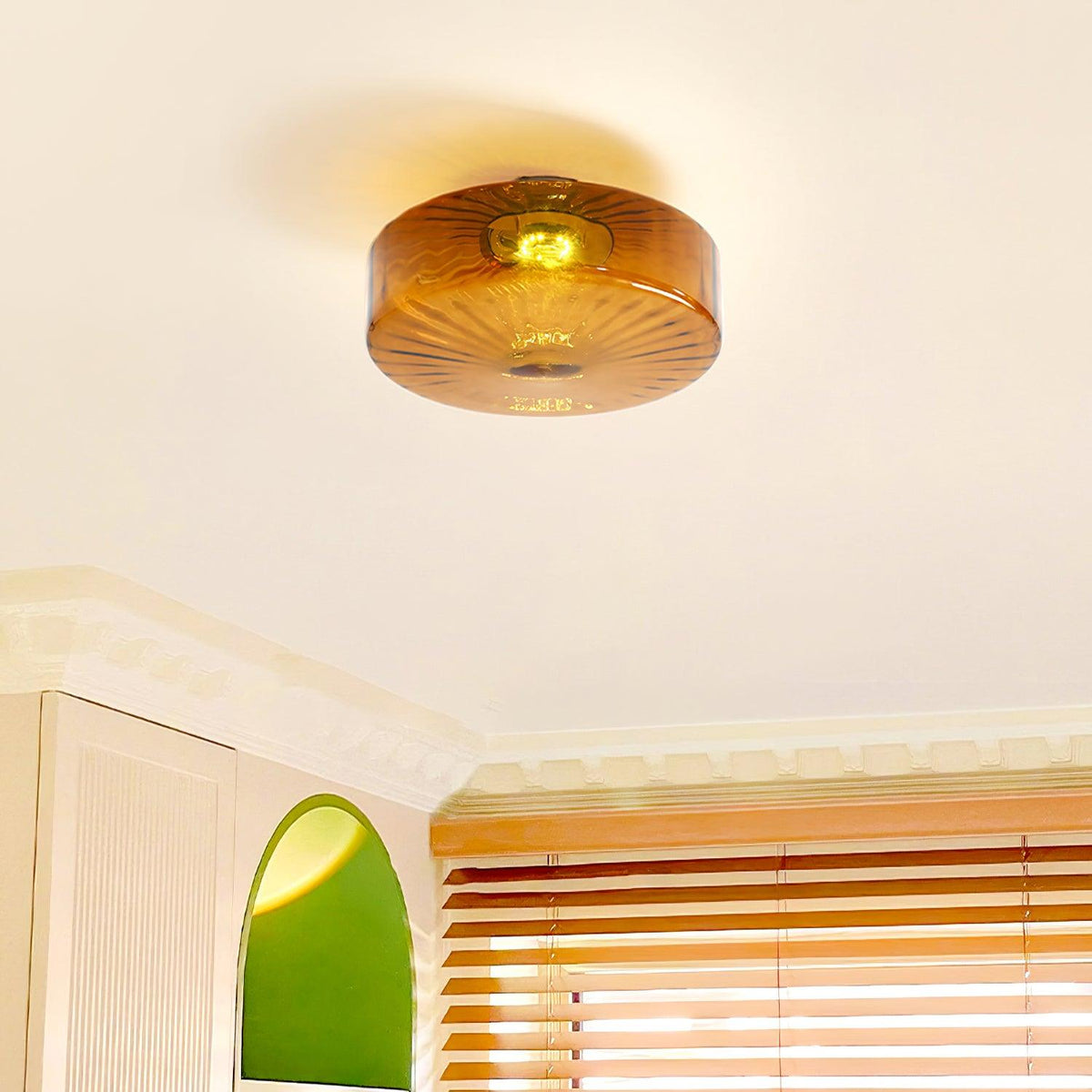 Plafondlamp Amberkleuring Glas Zonnestraalpatroon Retro Verlichting Warm Licht Metalen Fitting Woonkamer | Sansoti