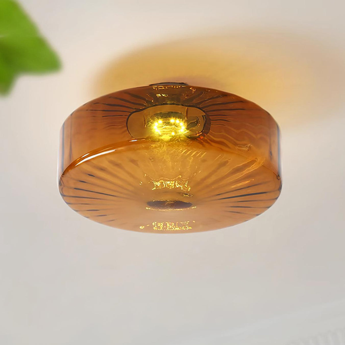 Plafondlamp Amberkleuring Glas Zonnestraalpatroon Retro Verlichting Warm Licht Metalen Fitting Woonkamer | Sansoti
