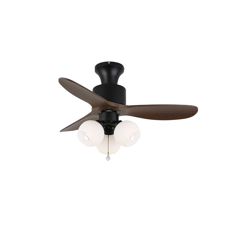 Vintage Ceiling Fan with Lighting — Glass Shade & Wood Grain Blades — Ø91-106 cm | Sansoti