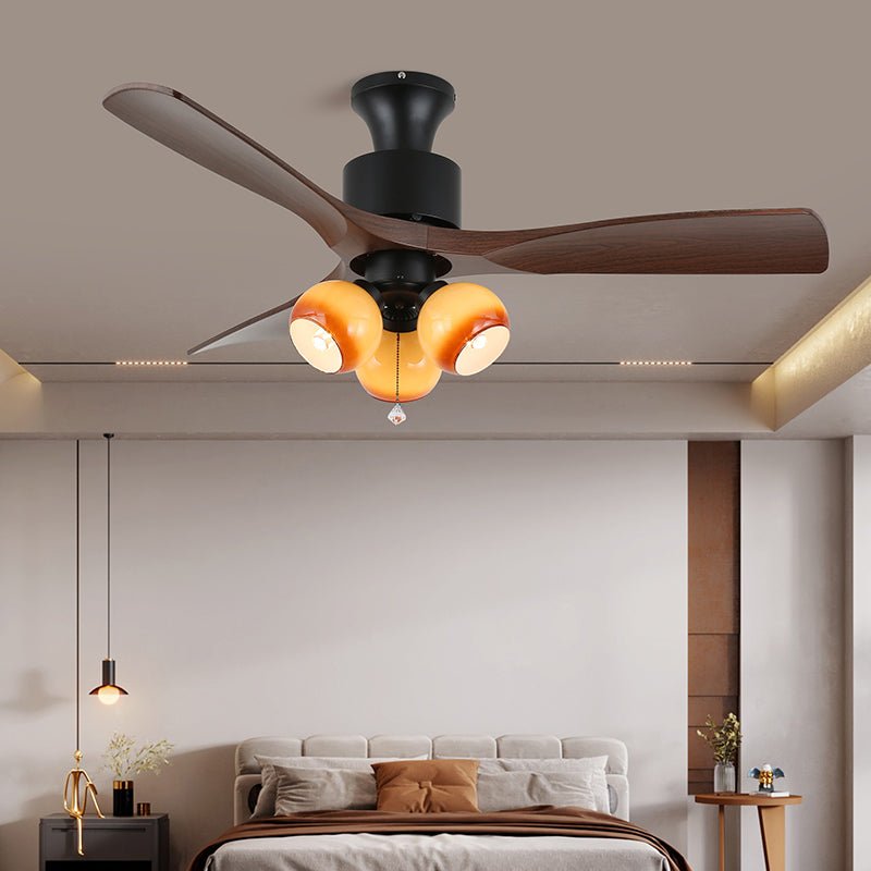 Vintage Ceiling Fan with Lighting — Glass Shade & Wood Grain Blades — Ø91-106 cm | Sansoti