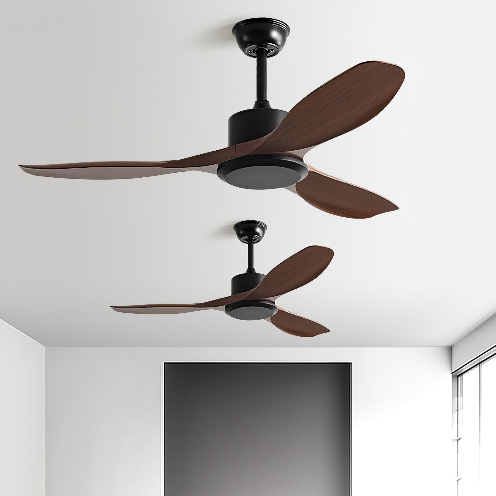 Minimalistische Plafondventilator Hout 106-132cm Met Afstandsbediening 5 Snelheden Omkeerbaar Koper Motor AC 110-240V | Sansoti