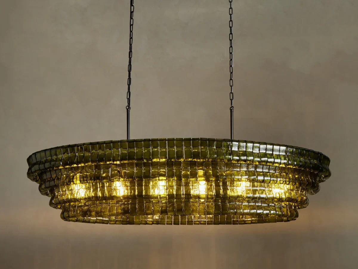 Lustre ovale avec verre incurvé, 137 cm, hauteur réglable, structure en acier, suspension pour salle à manger et salon | Sansoti