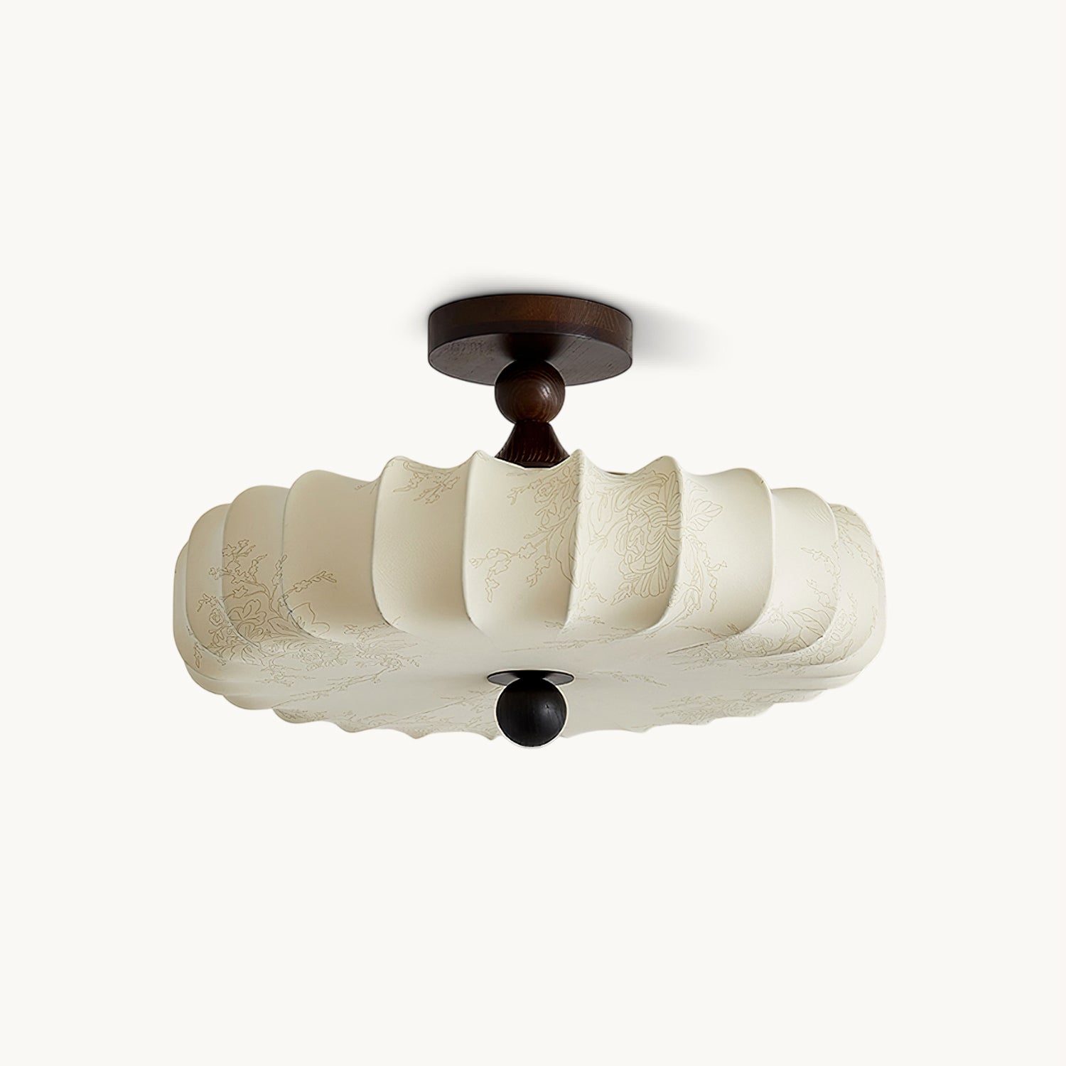 Anela Plafondlamp Walnoot met Beige Gevlochten Kap – Retro Scandinavische Hanglamp met Geïntegreerde LED – Dimbare Plafondverlichting | Sansoti