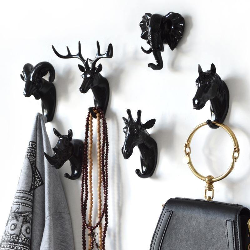 Decoratieve Dierenkop Wandhaak in Goud Wit Zwart voor Sleutels Tassen Handdoeken | Giraffehaak Olifanthaak Neushoornhaak Hert Ram Paard | Gietijzer Wanddecoratie Hal Badkamer Slaapkamer | Sansoti