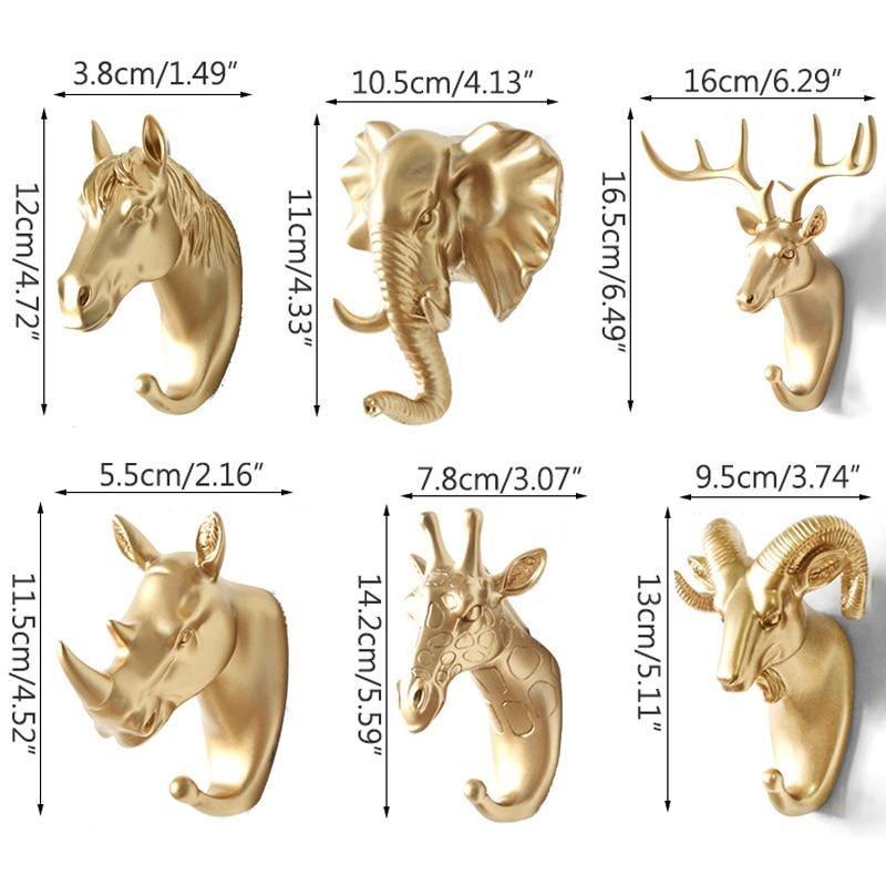 Decoratieve Dierenkop Wandhaak in Goud Wit Zwart voor Sleutels Tassen Handdoeken | Giraffehaak Olifanthaak Neushoornhaak Hert Ram Paard | Gietijzer Wanddecoratie Hal Badkamer Slaapkamer | Sansoti