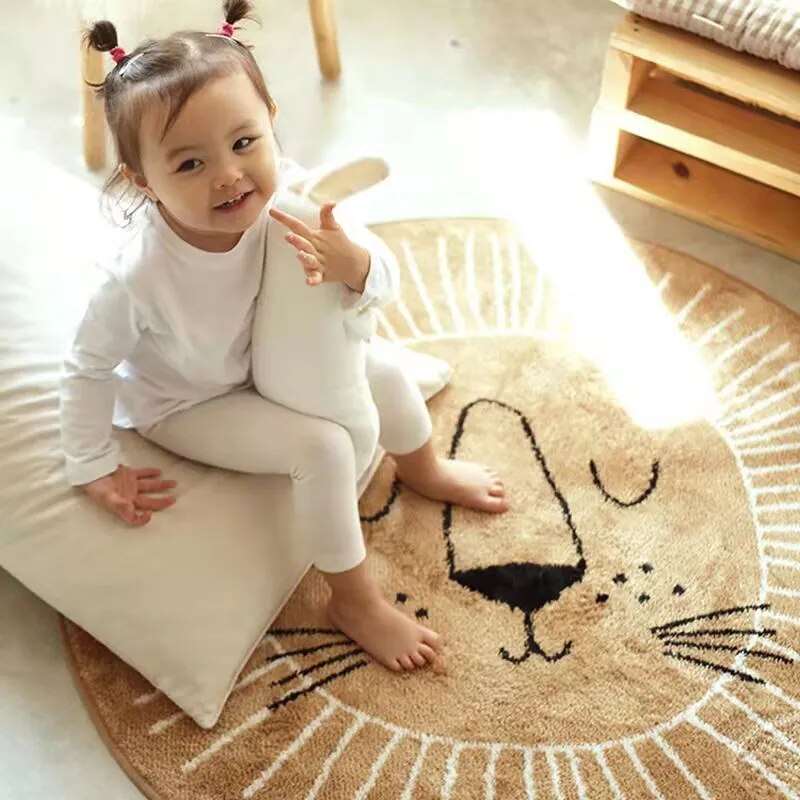 Rond Vloerkleed Kinderen Leeuw Polyester Microvezel 80cm 100cm 120cm Speelkamer Kinderkamer Tapijt Dierenprint Speelkleed Zacht | Sansoti