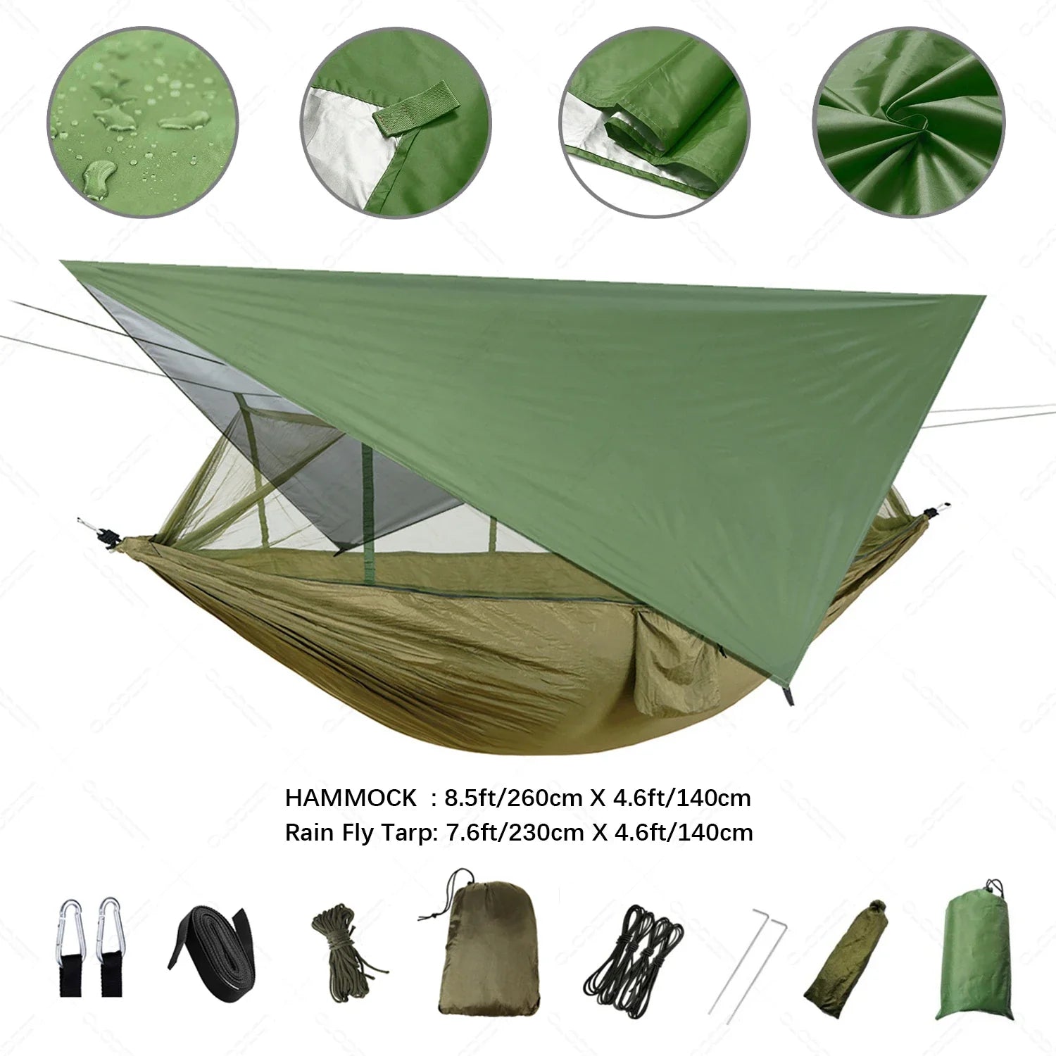 Camping-Hängematte für 2 Personen mit Regenschutz und Moskitonetz | Sansoti