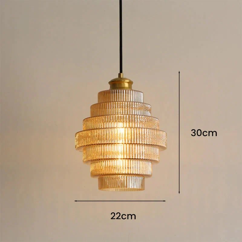 Ribbed Glass Pendant Light Layered Bottle Design E27 22cm Dining Area Ceiling Light Vintage Style Living Room | Sansoti
