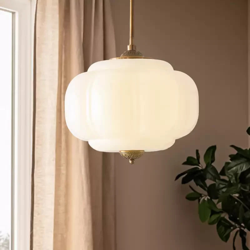 Antique Brass Plafondlamp met Groen Glas Pompoendesign - Elegante Hanglamp voor Eetkamer Keukeneiland Slaapkamer | Sansoti