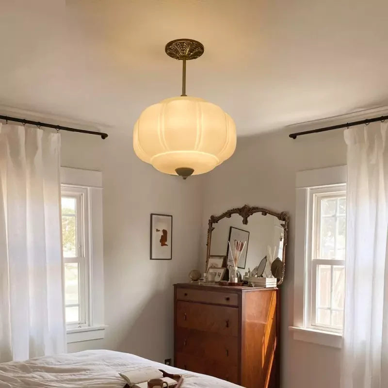 Antique Brass Plafondlamp met Groen Glas Pompoendesign - Elegante Hanglamp voor Eetkamer Keukeneiland Slaapkamer | Sansoti