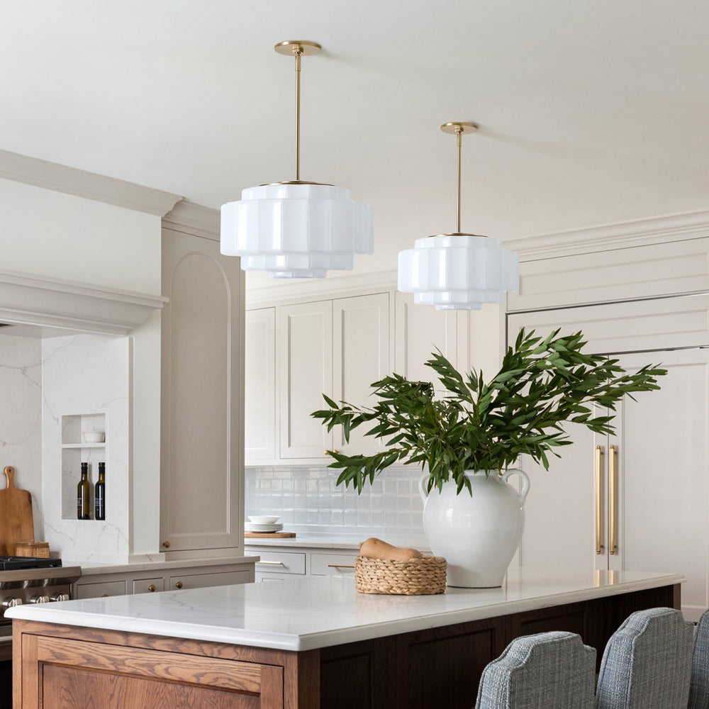 Gelaagde Opaalglas Hanglamp met Antiek Messing Antieke Nostalgische Vintage Verlichting Eetkamer Keukeneiland Entree | Sansoti