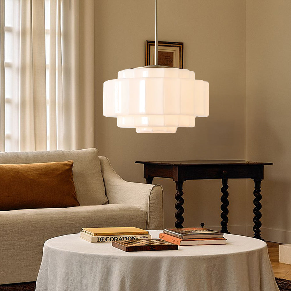 Gelaagde Opaalglas Hanglamp met Antiek Messing Antieke Nostalgische Vintage Verlichting Eetkamer Keukeneiland Entree | Sansoti