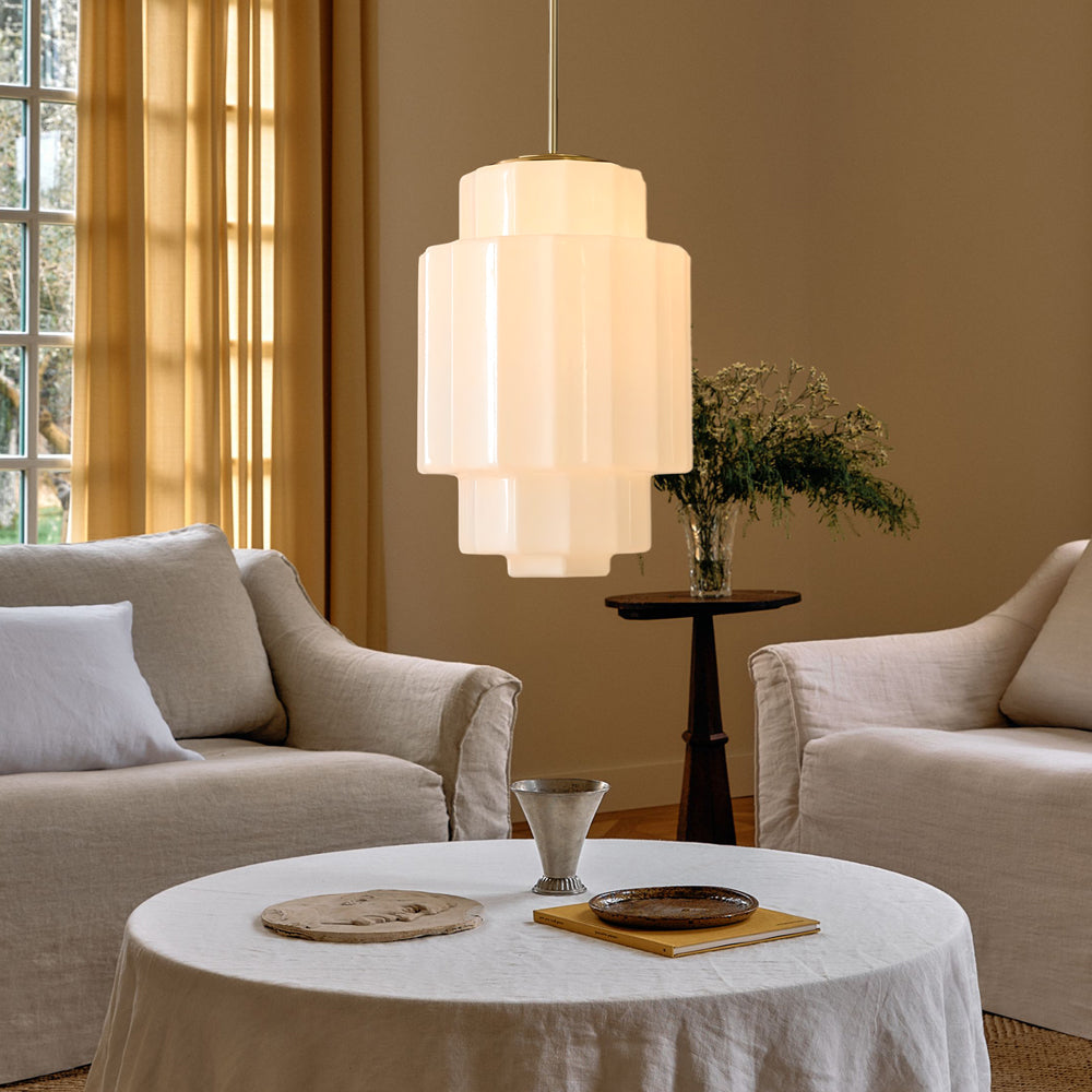 Gelaagde Opaalglas Hanglamp met Antiek Messing Antieke Nostalgische Vintage Verlichting Eetkamer Keukeneiland Entree | Sansoti