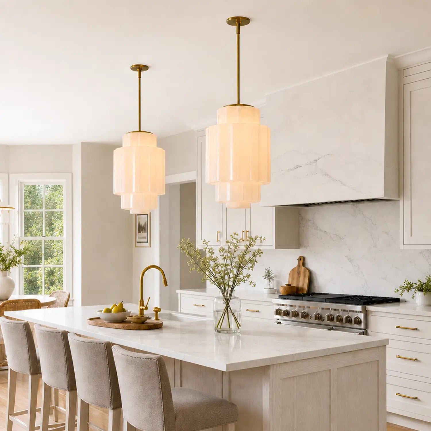 Gelaagde Opaalglas Hanglamp met Antiek Messing Antieke Nostalgische Vintage Verlichting Eetkamer Keukeneiland Entree | Sansoti