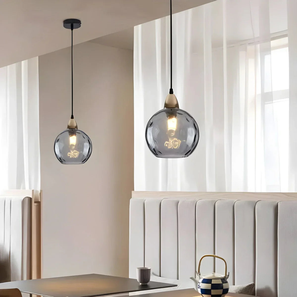 Hanglamp Glas E26 20 cm Grijs Eettafel Woonkamer Slaapkamer Rookglas Bollamp Pendellamp Sfeerverlichting | Sansoti