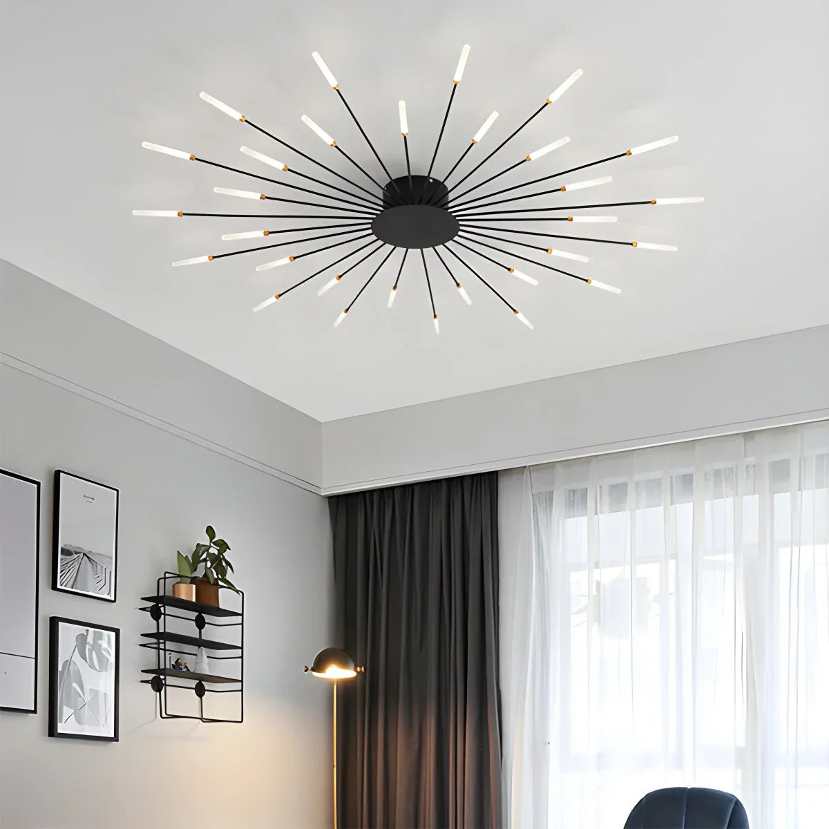 LED Plafondlamp Metaal 20-42 Lichtpunten Zwart Goud Woonkamer Eetkamer Stervorm Design Dimbaar Moderne Verlichting Grote Ruimtes | Sansoti