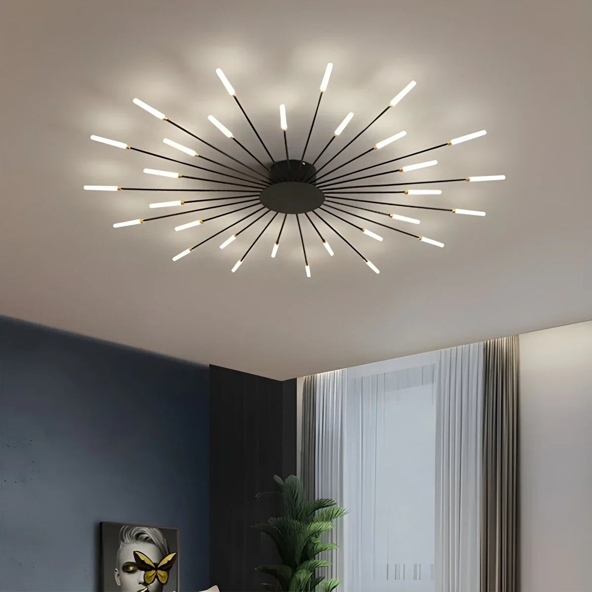 LED Plafondlamp Metaal 20-42 Lichtpunten Zwart Goud Woonkamer Eetkamer Stervorm Design Dimbaar Moderne Verlichting Grote Ruimtes | Sansoti