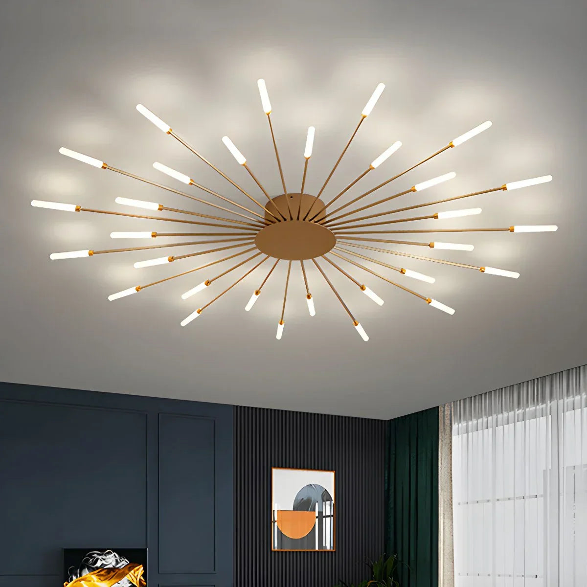 LED Plafondlamp Metaal 20-42 Lichtpunten Zwart Goud Woonkamer Eetkamer Stervorm Design Dimbaar Moderne Verlichting Grote Ruimtes | Sansoti