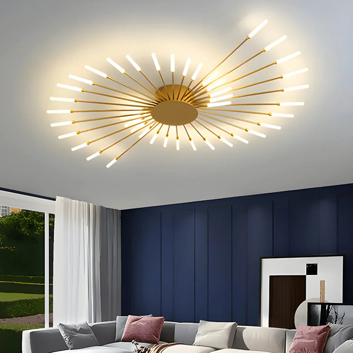 LED Plafondlamp Metaal 20-42 Lichtpunten Zwart Goud Woonkamer Eetkamer Stervorm Design Dimbaar Moderne Verlichting Grote Ruimtes | Sansoti