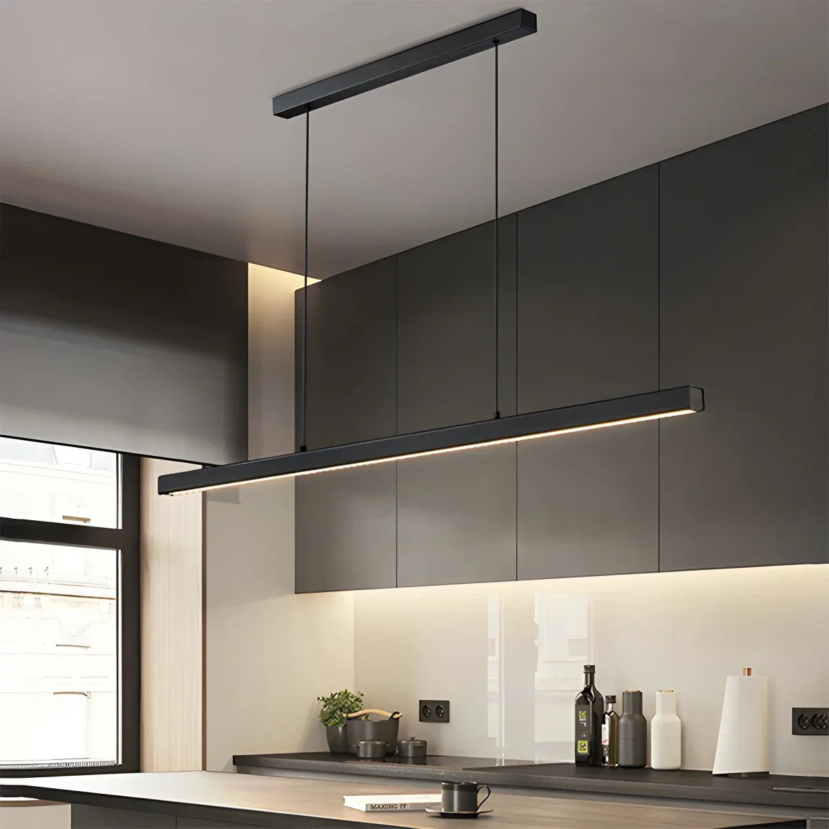 Lineare LED-Hängeleuchte Aluminium Schwarz Kochinsel Esstisch Büro Modern Deckenleuchte Minimalistische Hängeleuchte | Restfield