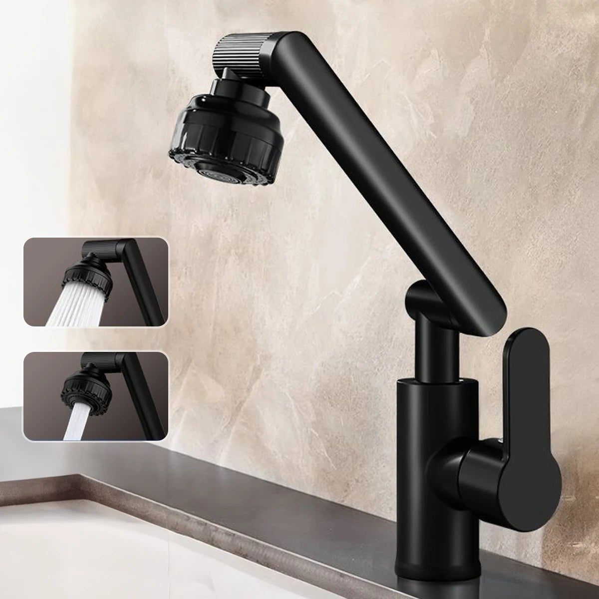 Flexibele Keukenkraan met 360° Draaibare Arm – Verstelbare Hoogte & Dubbele Sproei | Sansoti