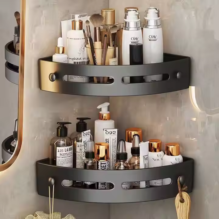 Étagère de douche autocollante transparente, rangement mural de salle de bains sans perçage et étanche | Sansoti