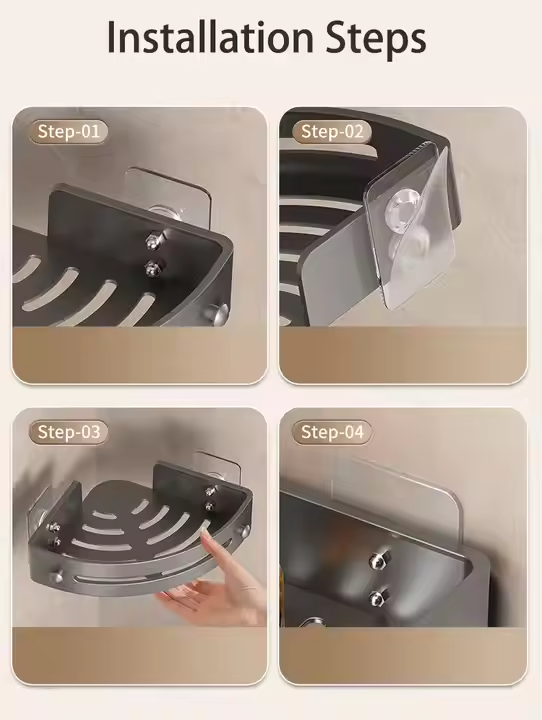 Étagère de douche autocollante transparente, rangement mural de salle de bains sans perçage et étanche | Sansoti