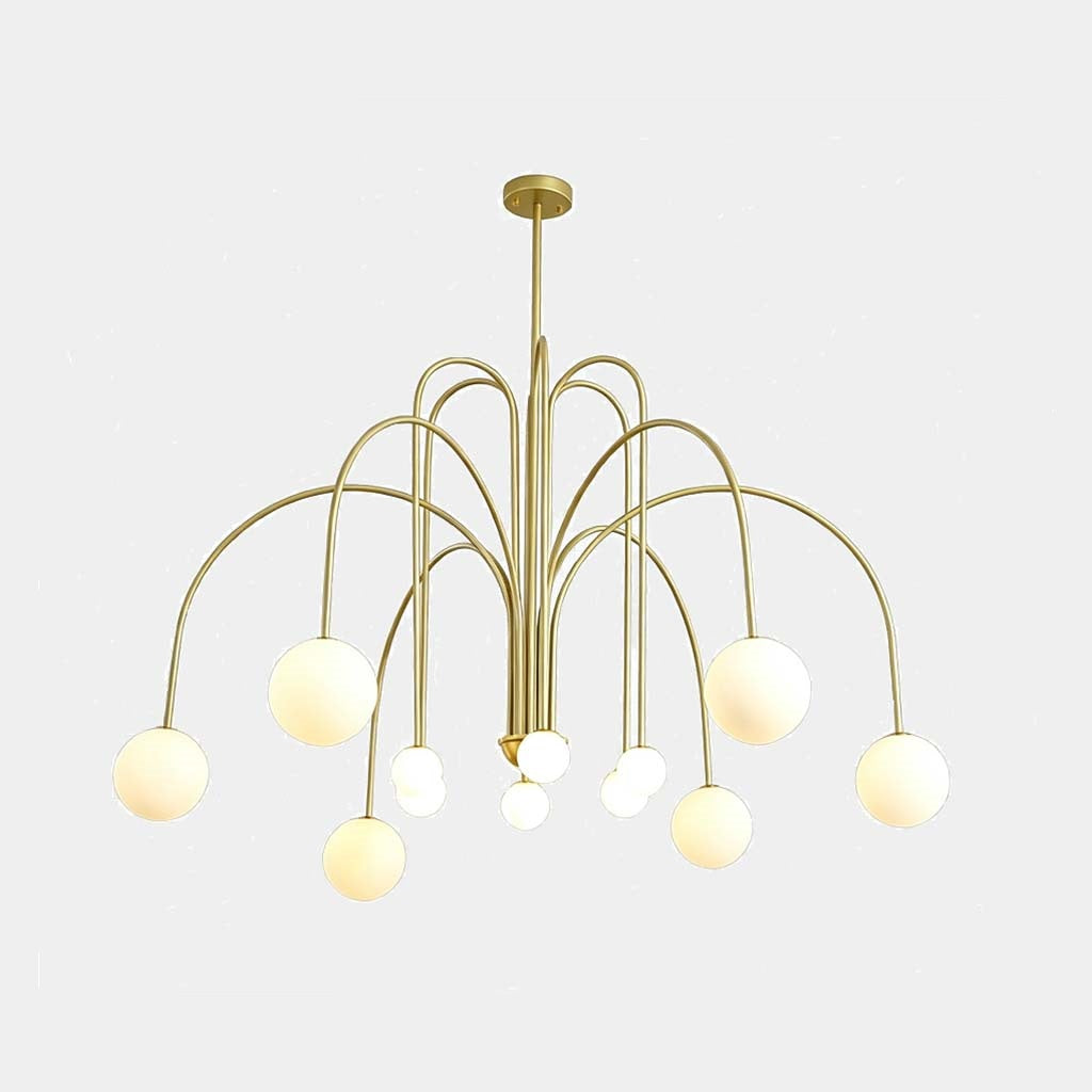 Kroonluchter Melkglas Bolvormig met Gebogen Armen IJzer Zwart Goud Rood Hanglamp LED Eetkamer Woonkamer | Sansoti