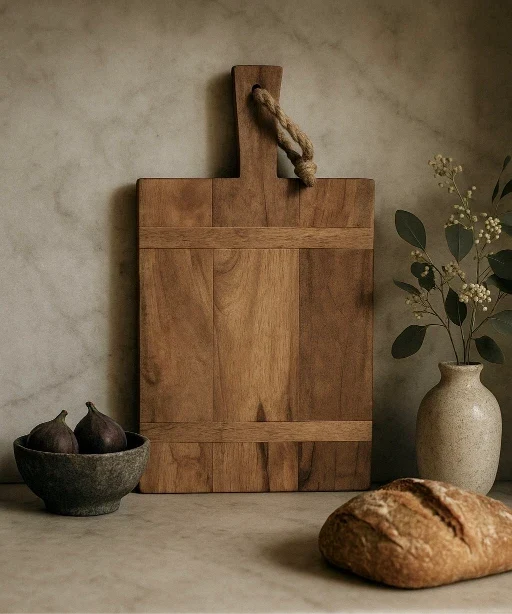 Rectangular Mango Wood Cutting Board with Rope Handle for Serving, Displaying, and Hanging Kitchen Accessory | Sansoti