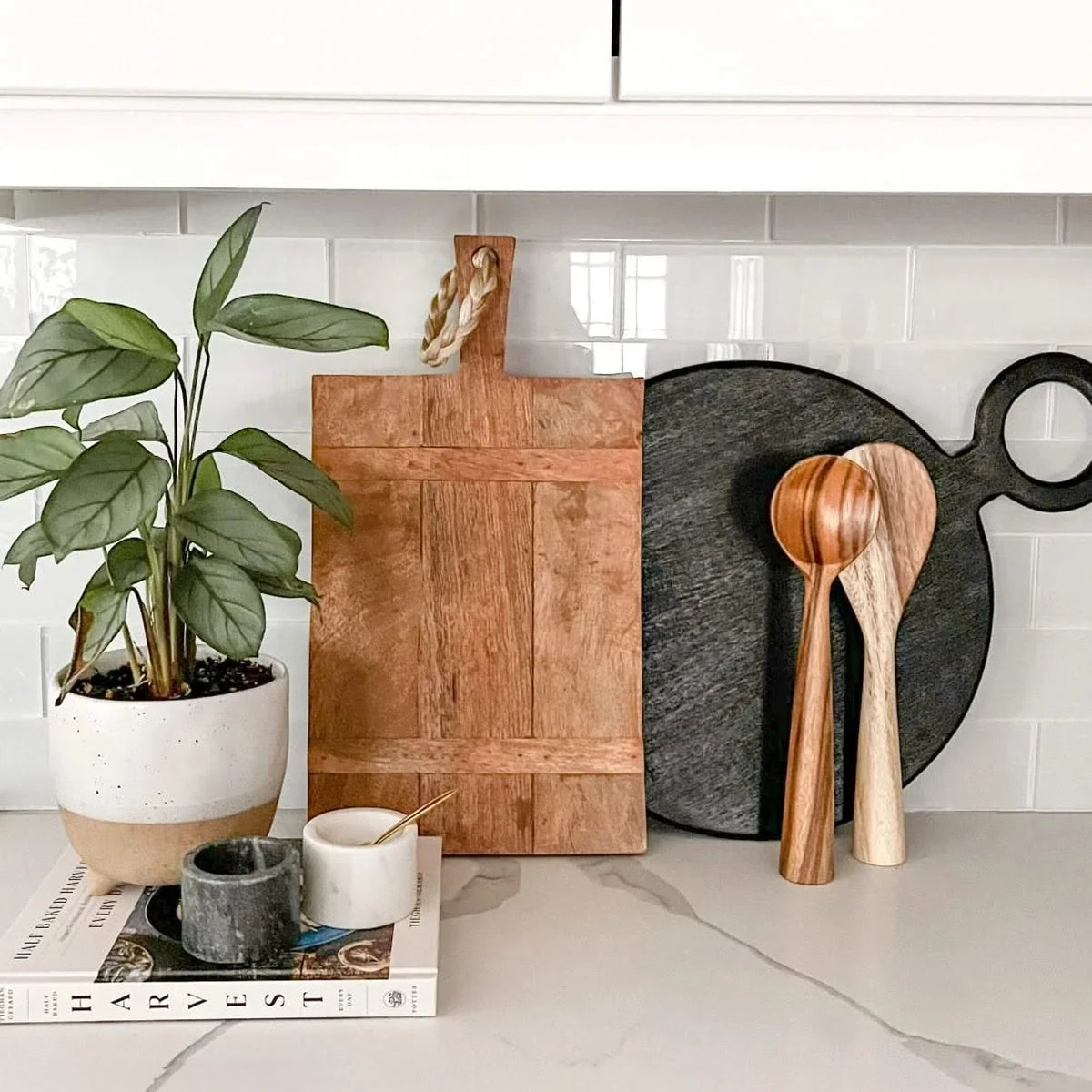 Rectangular Mango Wood Cutting Board with Rope Handle for Serving, Displaying, and Hanging Kitchen Accessory | Sansoti