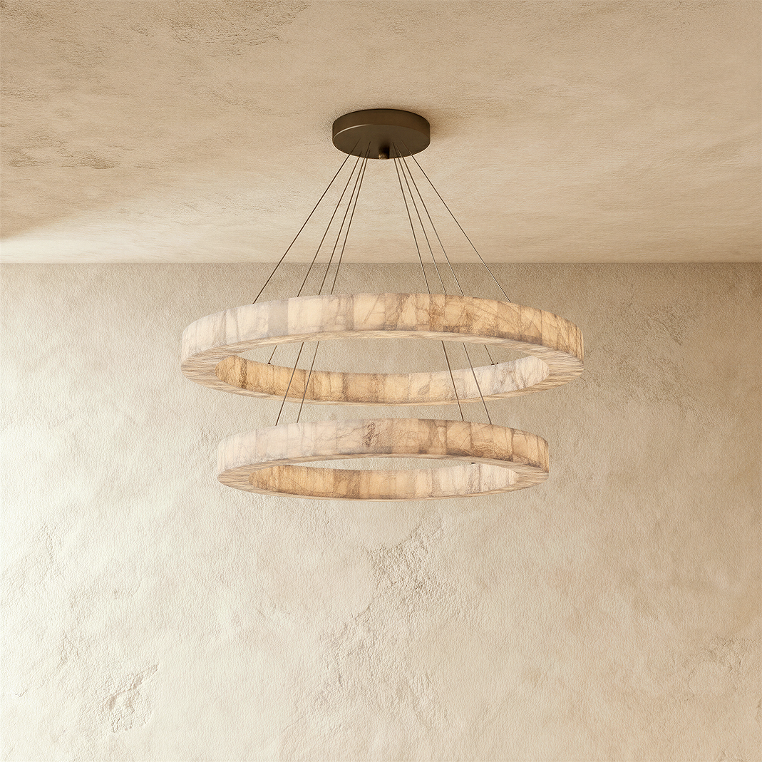 Suspension Teva Calcite avec anneaux en pierre faits main et éclairage d'ambiance doux | Restfield