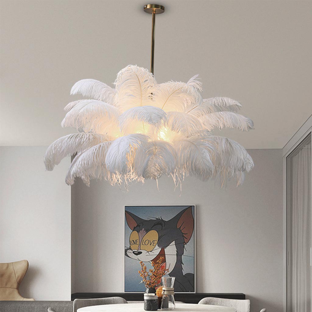 Veren Hanglamp Plafondlamp Struisvogelveren Wit LED 80cm 100cm Modern Design | Sansoti