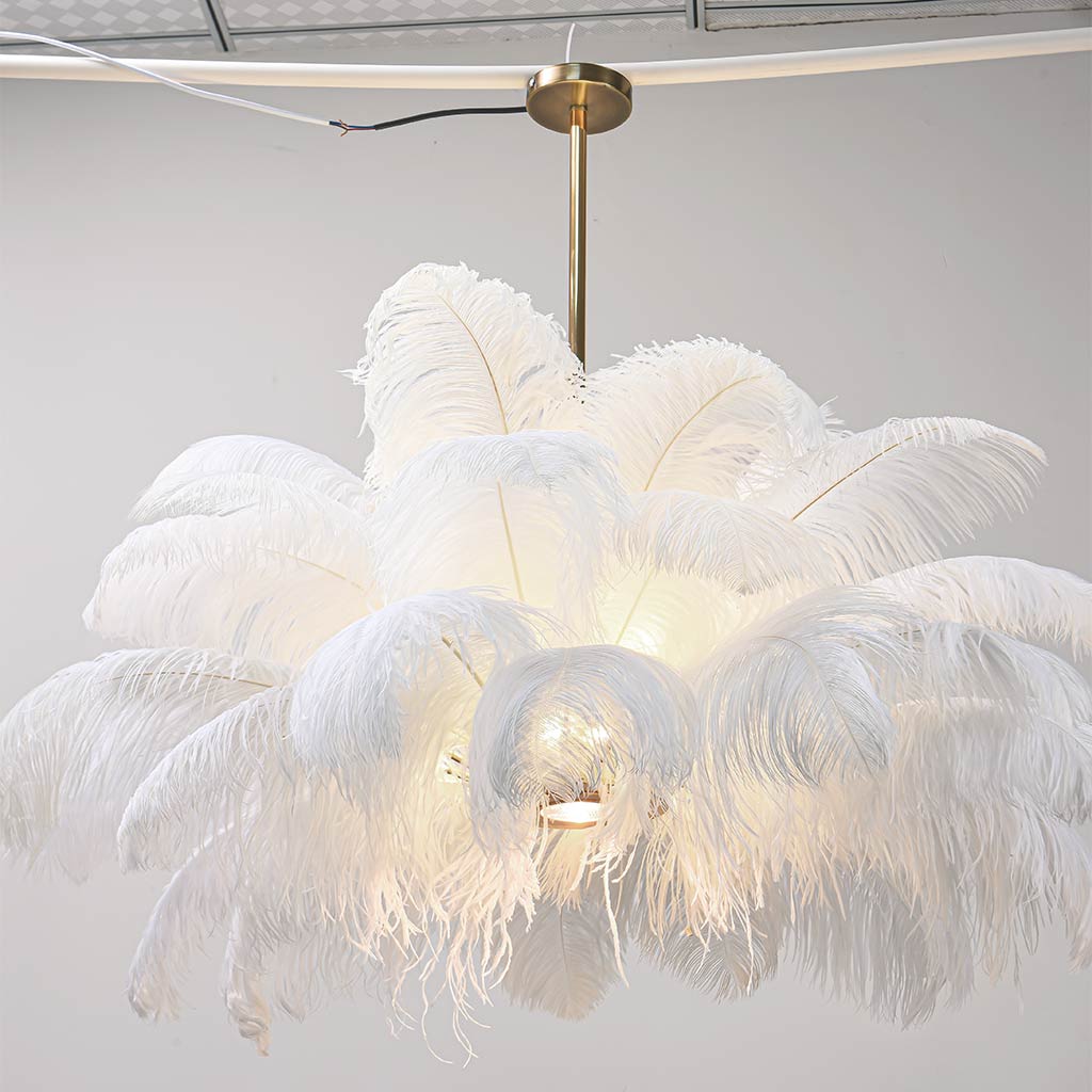Veren Hanglamp Plafondlamp Struisvogelveren Wit LED 80cm 100cm Modern Design | Sansoti