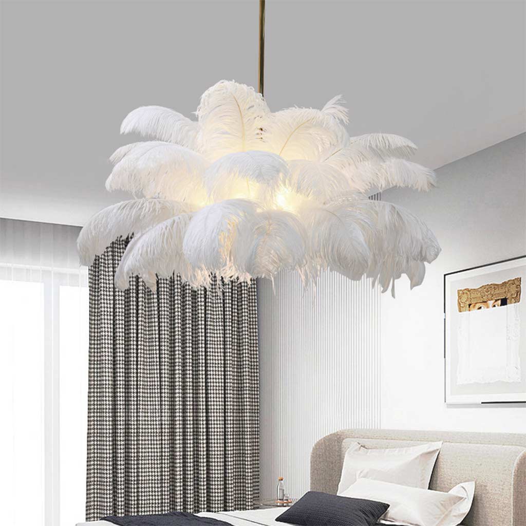 Veren Hanglamp Plafondlamp Struisvogelveren Wit LED 80cm 100cm Modern Design | Sansoti